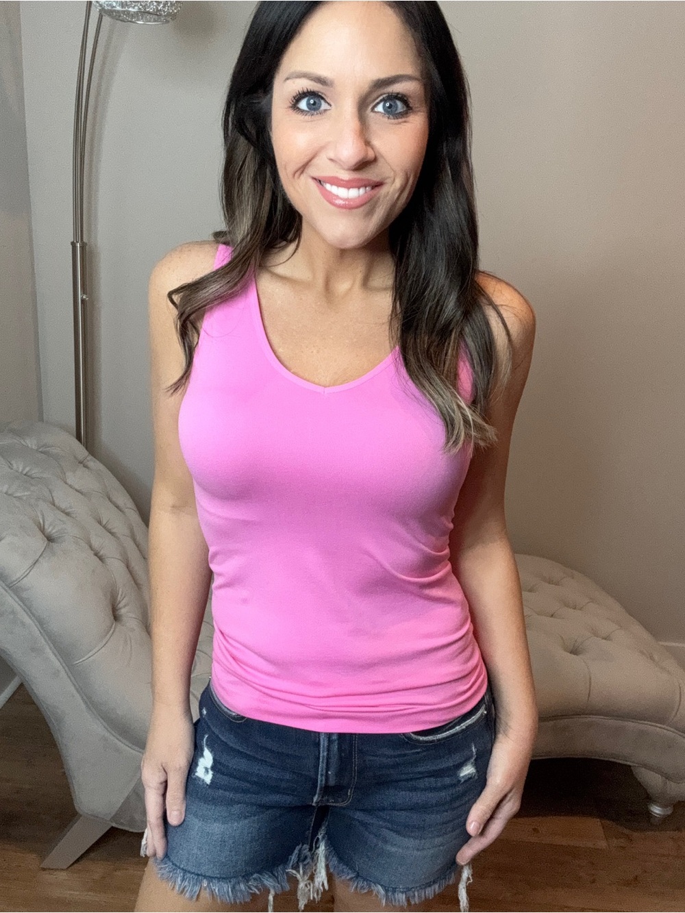 S/M Candy Pink Women’s V-Neck Tank Top